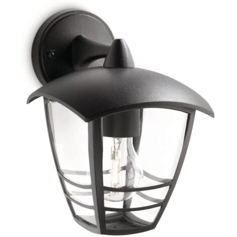 Philips – Applique murale d'extérieur descendante en métal noir 60W – Lumière blanche chaude – IP44 – Culot E27 – Pour éclairage de perron