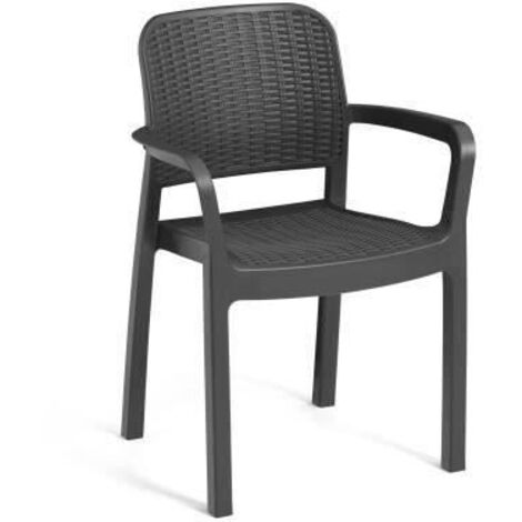 Les Tendances – Lot de 6 fauteuils empilables en résine synthétique – Coloris gris graphite – Traitement anti-UV – Dimensions L58 x P53 x H89 cm (1/5)