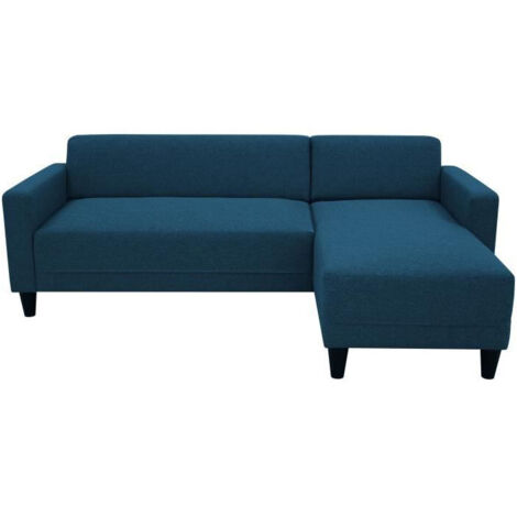 Canapé d'angle fixe 4 places réversible en tissu 100% polyester – Dimensions L 197 x P 117 x H 65 cm – Confort ferme, couleur marine (1/5)