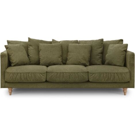 Canapé droit 4 places – Tissu 100% polyester vert – Pieds en bois massif – L 212 x H 87 x P 93 cm – Confort moelleux (1/5)