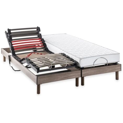 Les Tendances – Ensemble matelas et sommier électrique 2x80x200 cm – Réglage tête et pieds – Matelas en mousse avec soutien lombaire ajustable – Télécommande incluse
