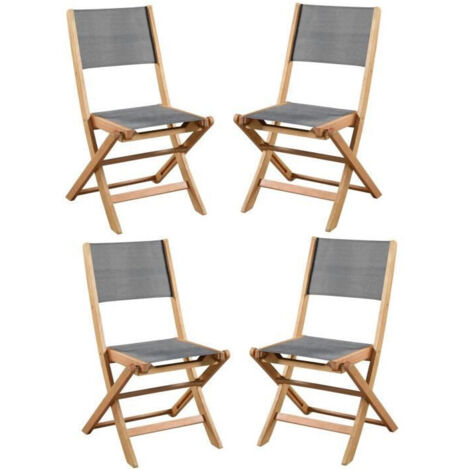 Lot de 4 chaises de jardin pliantes en bois d'acacia FSC – Assise textilene gris – Dimensions 58 x 58 x H90 cm – Confort et durabilité