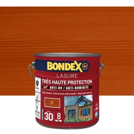 Bondex – Lasure extérieure très haute protection 2,5L – Finition satinée pour bois dur et teck – Protection durable jusqu'à 8 ans