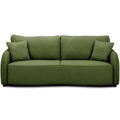 Canapé convertible 3 places en tissu olive – Coffre de rangement 170L – Dimensions L215 x H89 x P100 cm – Couchage 135 x 187 cm (1/5)