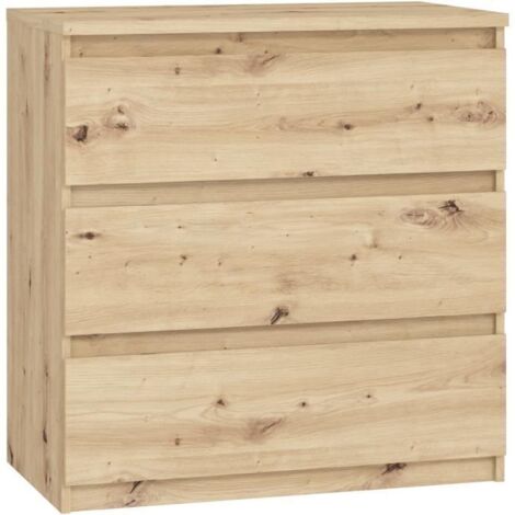 Commode CHELSEA 3 tiroirs – L 77,2 x P 42 x H 79,9 cm – Décor chêne artisanal – Panneaux de particules pour durabilité