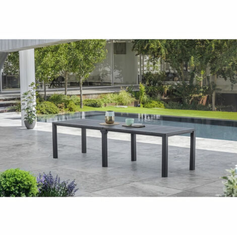 Allibert – Table de jardin rectangulaire modulable 3 en 1 – En résine synthétique gris graphite – Pour 6 personnes – Finition bois (1/10)
