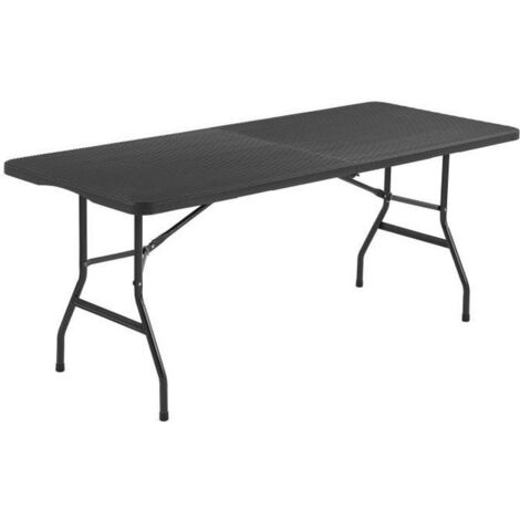 Table de reception pliante 8 personnes 180x74 x73.5cm- Structure en acier et Plateau en Polyethylene - aspect resine tressee-