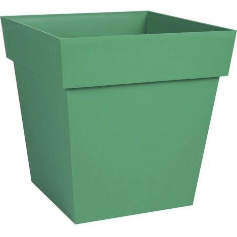 EDA PLASTIQUE - Pot de fleur carre Toscane - 32 x 32 x H 32 cm - 22 L - Vert laurier