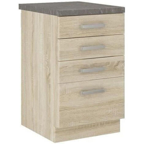 Meuble bas 4 tiroirs décor chêne sonoma – Dimensions L 40 x P 51,6 x H 85 cm – Idéal pour rangement compact dans petits espaces