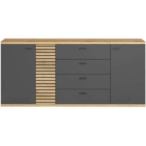 Buffet - Norris - En panneaux de particules - Chene blond / gris anthracite - 3 portes - 3 tiroirs - Contemporain - Trendteam (1/5)