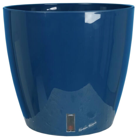 Bac à fleurs rond 36 cm – Système de réserve d'eau – Polypropylène bleu – Contenance 8 litres – Protection UV – Riviera
