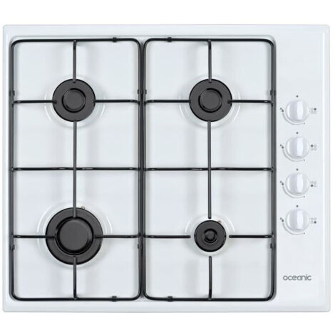 Oceanic – Plaque de cuisson gaz 4 feux – Brûleur rapide 3 kW – Dimensions 58x51cm – Puissance totale 7.05 kW – Émail blanc