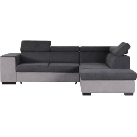 Canapé d'angle droit convertible + coffre 5 places - Tissu gris - L 271 x P 220 x H 77 cm - ARMSTRONG - Fabriqué en Ukraine (1/5)