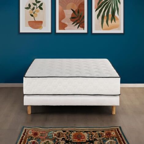 Ensemble matelas sommier 160 x 200 cm – Matelas 27 cm – 670 ressorts ensachés – 7 zones de confort – Mousse polyuréthane – Sommier tapissier 12 cm – Deko Dream (1/5)