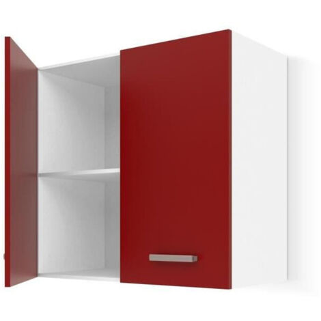 Les Tendances – Meuble haut de cuisine 60 cm – Rouge mat – 2 portes battantes – Étagère intégrée – Panneaux mélaminés pour finition durable