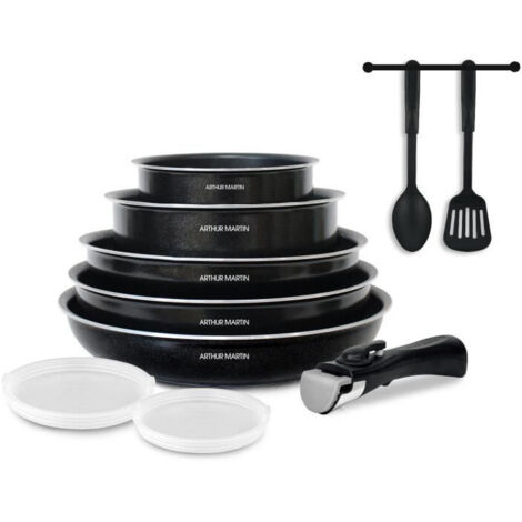Batterie de cuisine 10 pièces en aluminium – Revêtement anti-adhérent – Compatible tous feux sauf induction – Ensemble élégant et pratique – Arthur Martin
