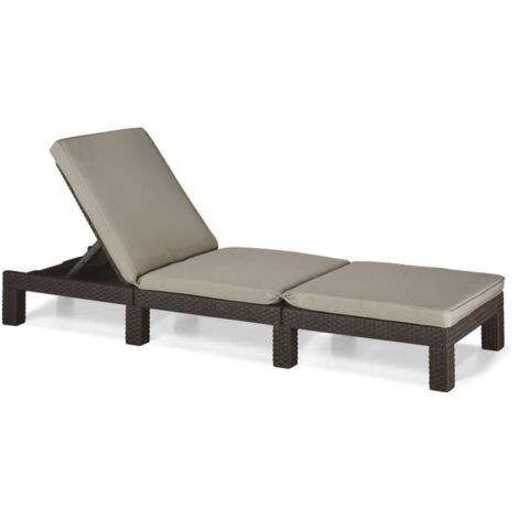 Allibert – Transat bain de soleil imitation résine tressée – 4 positions – Coussin confortable – Dimensions 195 x 65 x 25,5 cm – Marron (1/5)