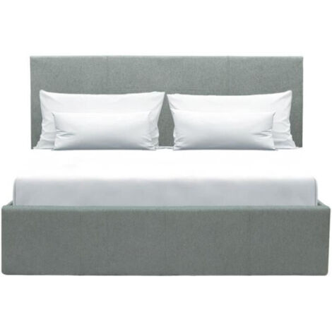 Lit coffre adulte MARTIN - Couchage 140x190 cm - Gris clair - Sommier a lattes - L 201 x P 146 x H 99 cm (1/7)
