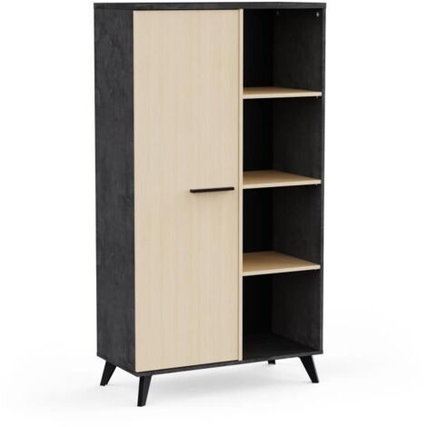 Buffet haut industriel DEMEYERE KENT 1 porte 4 niches Chêne de Fil & Sidewalk 83 x 39,2 x 153,9 cm (1/5)