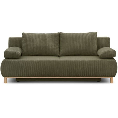 Banquette convertible 3 places MIKA - Velours côtelé vert kaki - Coffre de rangement - L 192 x H 84 x P 93 cm (1/6)