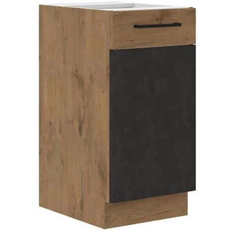 Meuble bas ROCK - Mélaminé décor chene lancelot et gris matera - 1 porte - L40 x H82 cm (1/4)