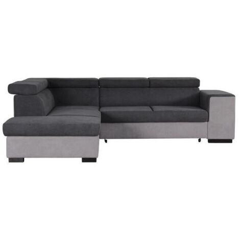Les Tendances – Canapé d'angle gauche convertible 5 places – Tissu gris clair et foncé – Dimensions L 271 x P 220 x H 77 cm – Coffre de rangement (1/8)