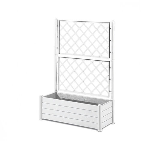 Stefanplast – Jardinière rectangulaire avec treillis effet bois – 100 x 43 x H 142 cm – Volume 80L – Couleur blanche (1/5)