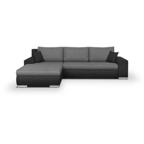 Canapé d'angle convertible 5 places réversible – Tissu gris clair et anthracite – Coffre de rangement – Structure en pin massif (1/5)