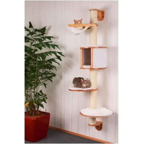 Arbre à chat mural Dolomit 168 cm blanc – Bois, sisal, polyester – Fixation murale – Pour chats de toutes tailles – Coussins en peluche inclus – Kerbl (1/5)