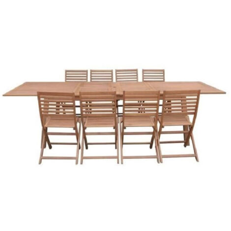 Les Tendances – Ensemble repas de jardin 8 à 12 personnes – Table extensible 200/250/300 x 100 cm en bois d'eucalyptus FSC – 6 chaises pliantes (1/5)