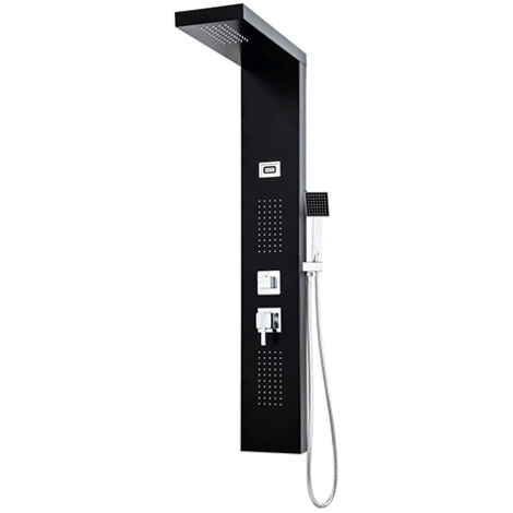 Edouard Rousseau – Colonne de douche hydromassante TORQUAY – Panneau inox noir – 2 jets pluie anticalcaires – Robinet mitigeur avec affichage température (1/5)