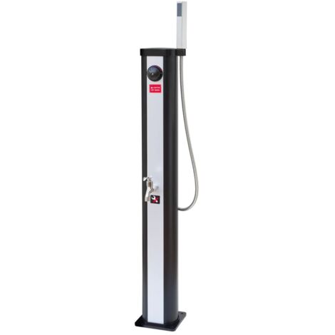 Ubbink – Douche solaire 18L avec mitigeur et douchette – Design moderne en PVC noir et argent – Ø15 cm x H118 cm – Installation facile