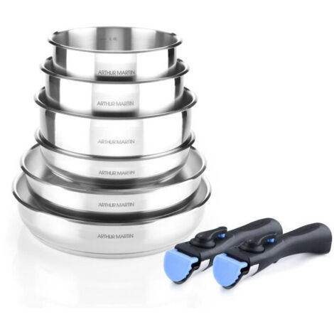 Batterie de cuisine induction - Arthur Martin - AM5538 - Acier inoxydable - 8 pieces - Poignée amovible - Tous feux dont induction