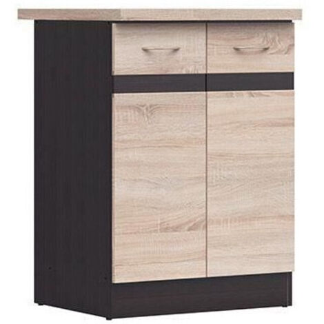 Meuble bas cuisine chêne sonoma 60 cm – Dimensions L 60 x H 86 x P 60 cm – 2 portes battantes – Rangement ustensiles et appareils