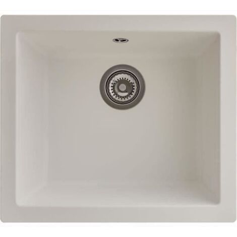 Évier en résine 1 bac 500x440 – Blanc uni – À encastrer ou sous plan – Pour cuisine moderne – Stradour (1/3)