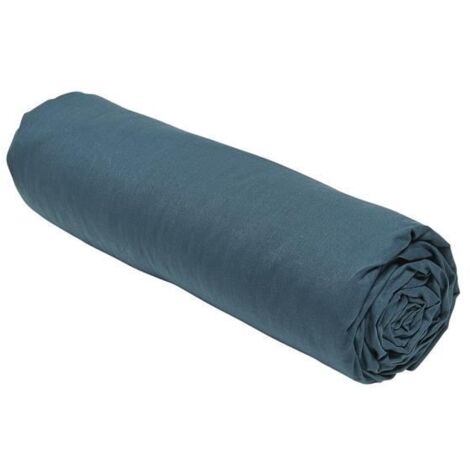 Drap-housse TODAY Essential - 140 x 190 cm - 2 personnes - 100% coton uni - Paon (1/3)