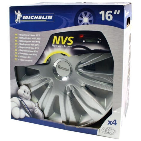 Michelin – Enjoliveurs 16 pouces chrome NVS 42 – Système de sécurité nocturne – Fixation par clips – ABS gris métallisé