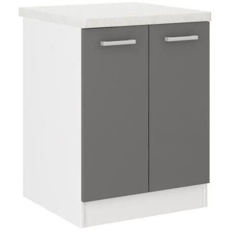 Les Tendances – Meuble bas cuisine 60 cm gris moderne – 2 portes battantes – Panneaux de particules mélaminés 16 mm – Rangement optimisé