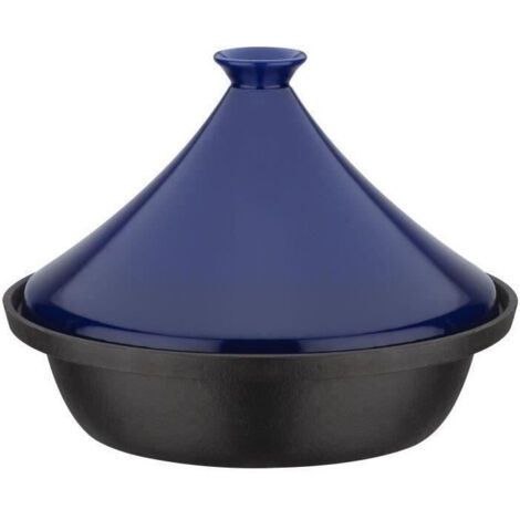 Tajine fonte massive - GSW - 30 x 22 cm - Couvercle céramique - Induction - Bleu (1/4)