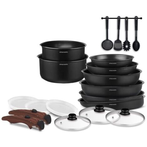 Batterie de cuisine - Tous feux dont induction - Arthur Martin - AM0530 - Aluminium - Anti-adhésif - 20 pieces - Poignée amovible