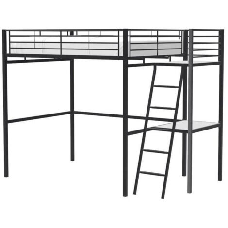 Les Tendances – Lit mezzanine avec bureau en métal époxy noir – Dimensions 140x190 cm – Sommier inclus – Hauteur maximum matelas 15 cm – Pour chambre d'enfant