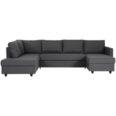 Les Tendances – Canapé d'angle panoramique convertible – Tissu gris – L 292 x P 187 x H 86 cm – Confort optimal pour moments conviviaux (1/9)