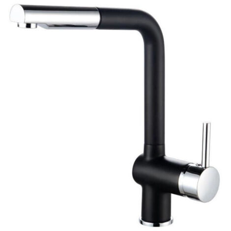 ROUSSEAU Robinet mitigeur de cuisine Matsouko - Avec douchette - Gris chrome et noir (1/5)