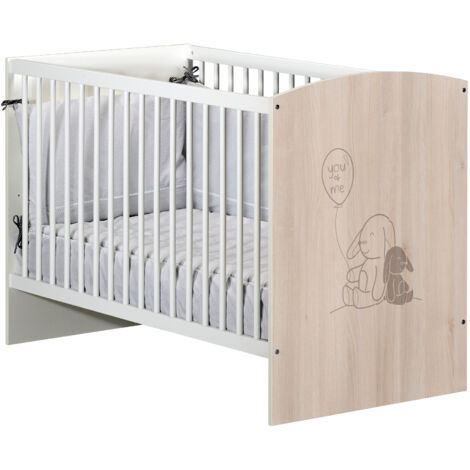 Les Tendances – Lit évolutif bébé 120x60 cm – Bois d'acacia et hêtre laqué – Sommier réglable 3 positions – Barreaux ronds anti-accrochage (1/3)
