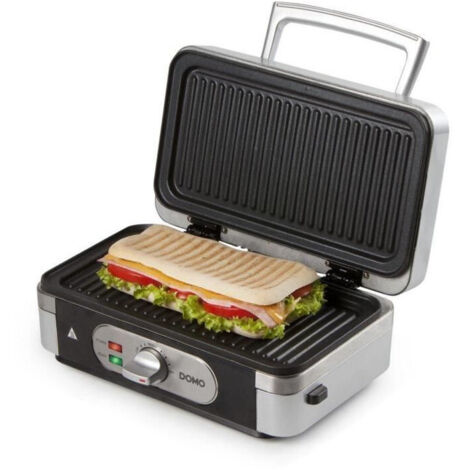 Appareil à croque-monsieur 3 en 1 – Plaques amovibles antiadhésives – Thermostat réglable – Acier inoxydable argent et noir – Domo - A832262