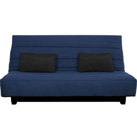 Dunlopillo – Banquette clic clac 2 places marine – Matelas mousse 13cm – Sommier à lattes – Coffre de rangement – Coussins rectangulaires (1/4)