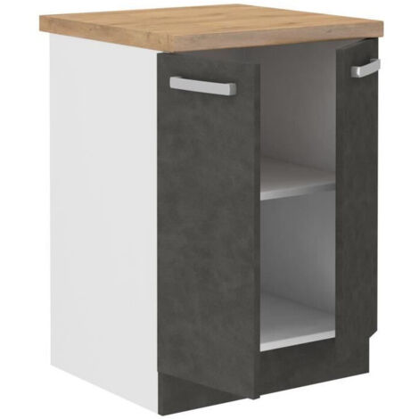 Meuble bas 2 portes battantes - Gris mat - L 60 x P 51,6 x H 85 cm - LASSEN (1/10)