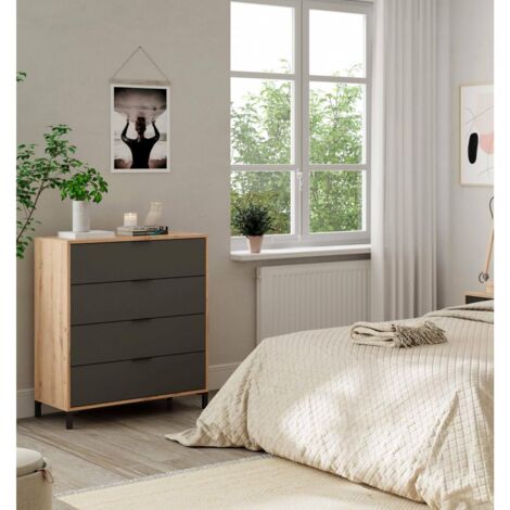 CALICOSY - Commode 4 tiroirs décor chêne noueux et gris anthracite - L77,5 cm (1/10)