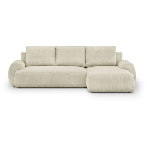 Canapé d'angle convertible 4/5 places – Velours côtelé beige – Coffre de rangement – Structure en pin massif – L 264 x H 84 x P 99/145 cm (1/5)