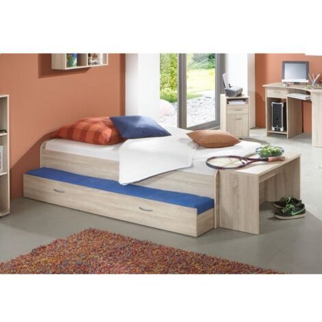 Lit gigogne pour un double couchage - Décor chene - L94,6 x H50,5 x P203 cm - Fabriqué en Allemagne (1/3)
